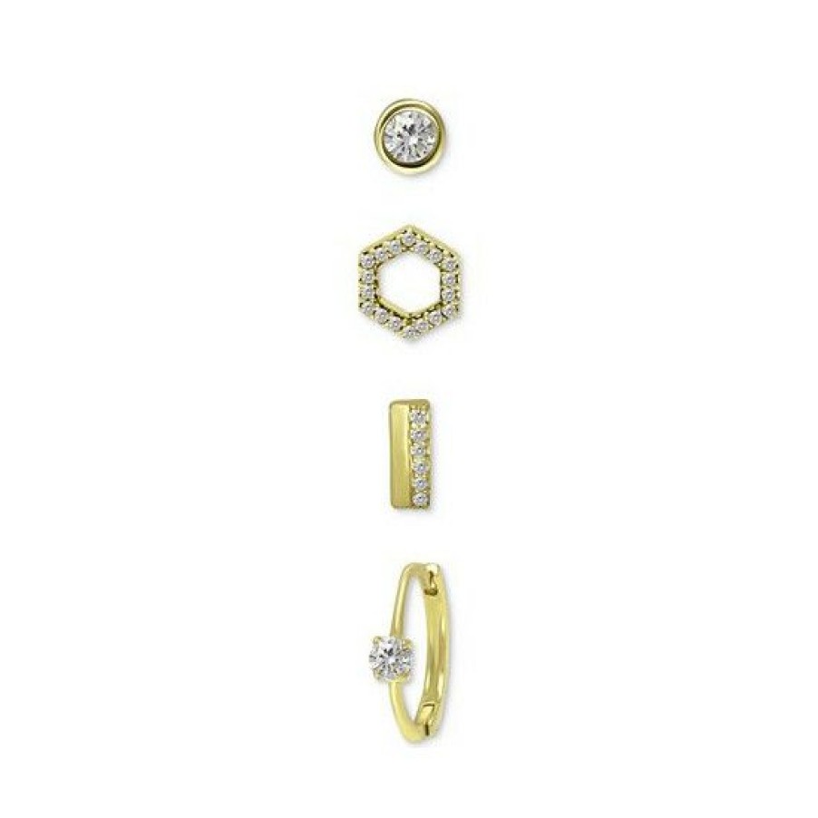 Jewelry & Watches * | Outlet Giani Bernini 4-Pc. Set Cubic Zirconia Stud & Hoop Earrings, Created For Macy'S Gold Over Silver