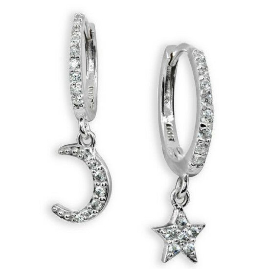 Jewelry & Watches * | Promo Giani Bernini Cubic Zirconia Moon & Star Charm Drop Huggie Hoop Earring In Sterling Or 18K Gold Plated Sterling