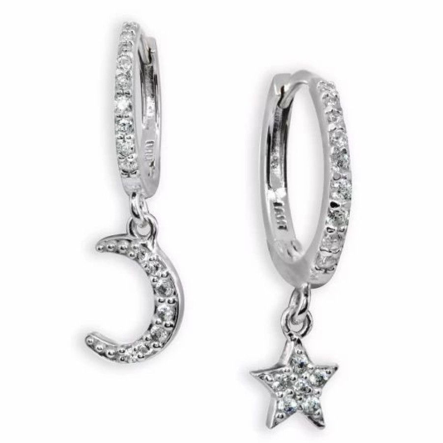 Jewelry & Watches * | Promo Giani Bernini Cubic Zirconia Moon & Star Charm Drop Huggie Hoop Earring In Sterling Or 18K Gold Plated Sterling