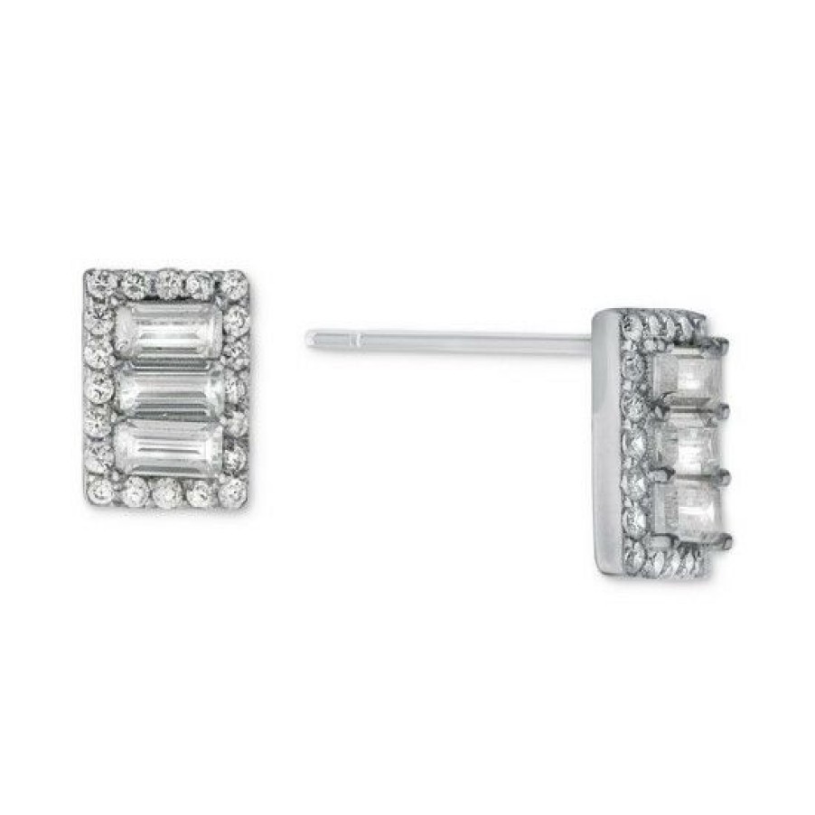 Jewelry & Watches * | Cheapest Giani Bernini Cubic Zirconia Baguette Halo Stud Earrings In Sterling , Created For Macy'S Silver