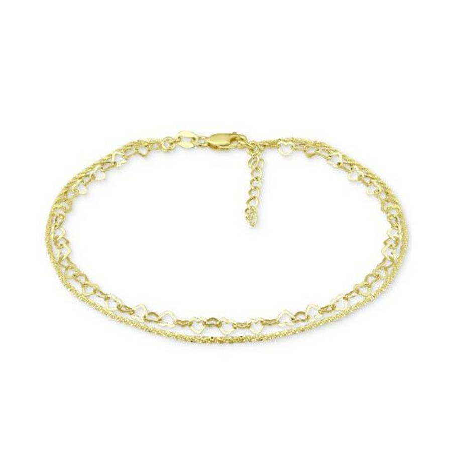 Jewelry & Watches * | Brand New Giani Bernini Double Row Heart Ankle Bracelet In 18K Gold-Plated Sterling Sterling , Created For Macy'S