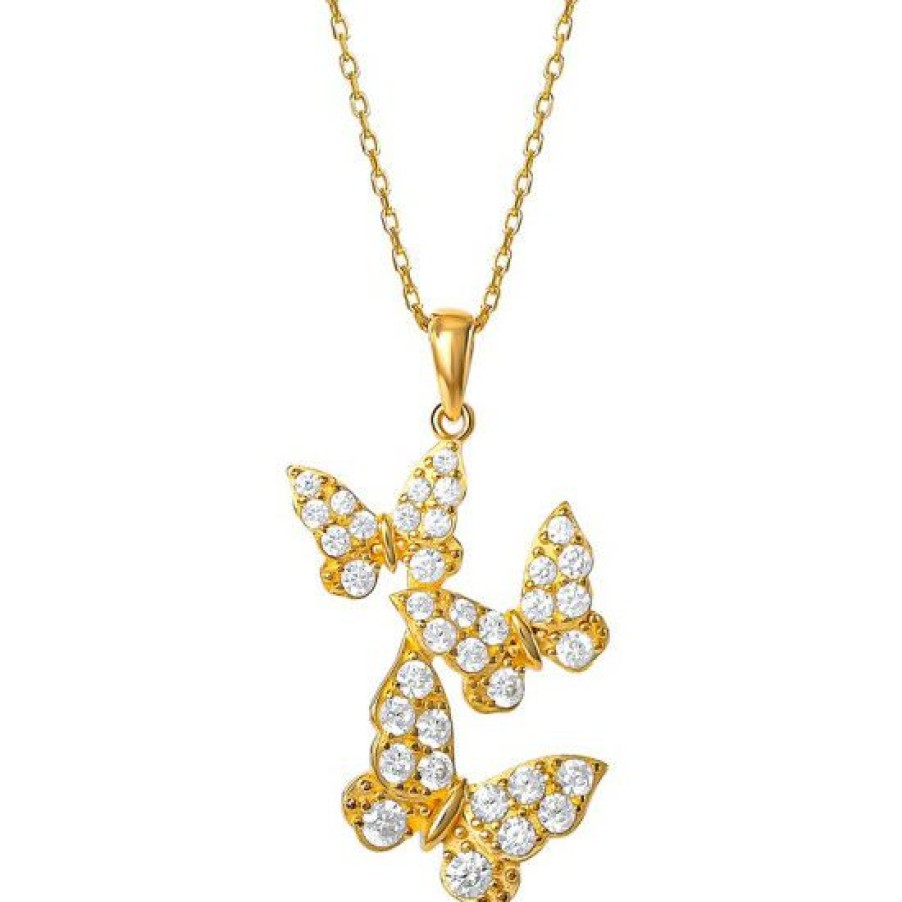 Jewelry & Watches * | Promo Giani Bernini Cubic Zirconia Three Butterfly Pendant Necklace In Plated Sterling Silver, 18 + 2 Extender, Created For Macy'S Gold