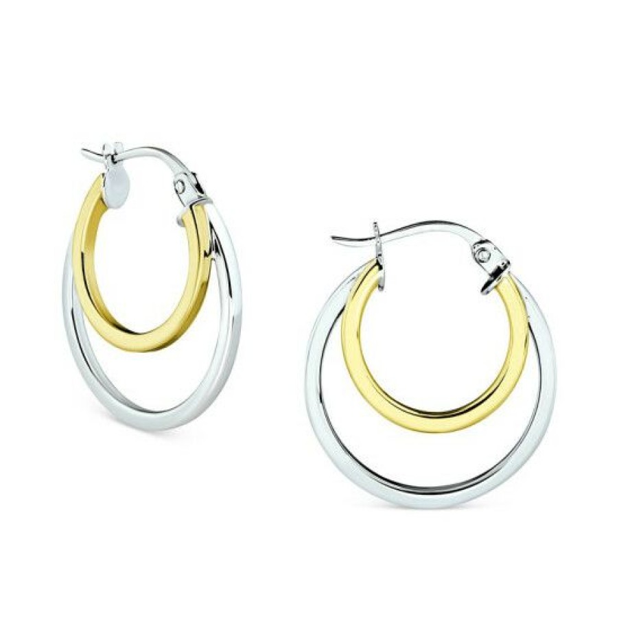 Jewelry & Watches * | Budget Giani Bernini Double Hoop Earrings In Sterling Silver & 18K Gold-Plate, Created For Macy'S Gold Over Silver