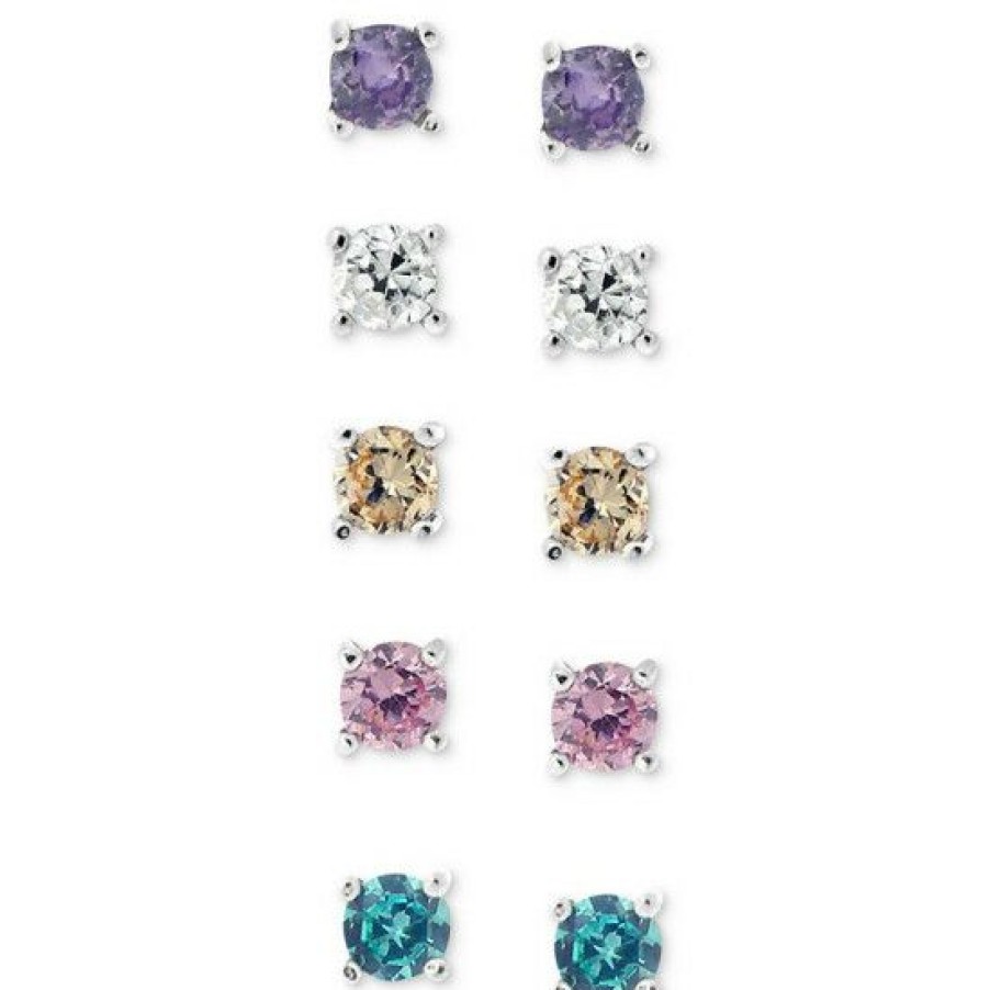 Jewelry & Watches * | Promo Giani Bernini Sterling Silver Earring Set, Color Cubic Zirconia Five Stud Earring Set (1 Ct. T.W.) Multi