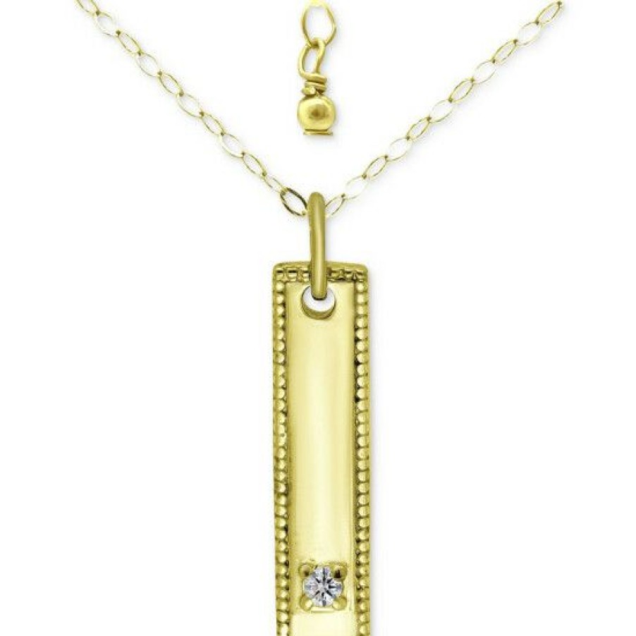 Jewelry & Watches * | Coupon Giani Bernini Cubic Zirconia Dog Tag Pendant Necklace In 18K Gold-Plated Sterling Silver, 16 + 2 Extender, Created For Macy'S Gold Over Silver