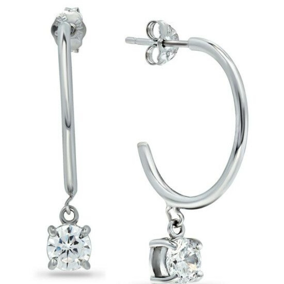 Jewelry & Watches * | Best Reviews Of Giani Bernini Cubic Zirconia Dangle Hoop Earrings In 18K Gold-Plated Sterling , Created For Macy'S Silver