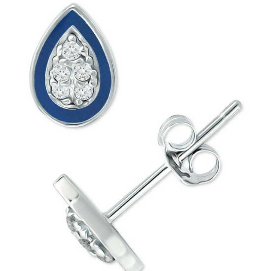 Jewelry & Watches * | Best Pirce Giani Bernini Cubic Zirconia & Enamel Teardrop Stud Earrings In , Created For Macy'S Sterling Silver