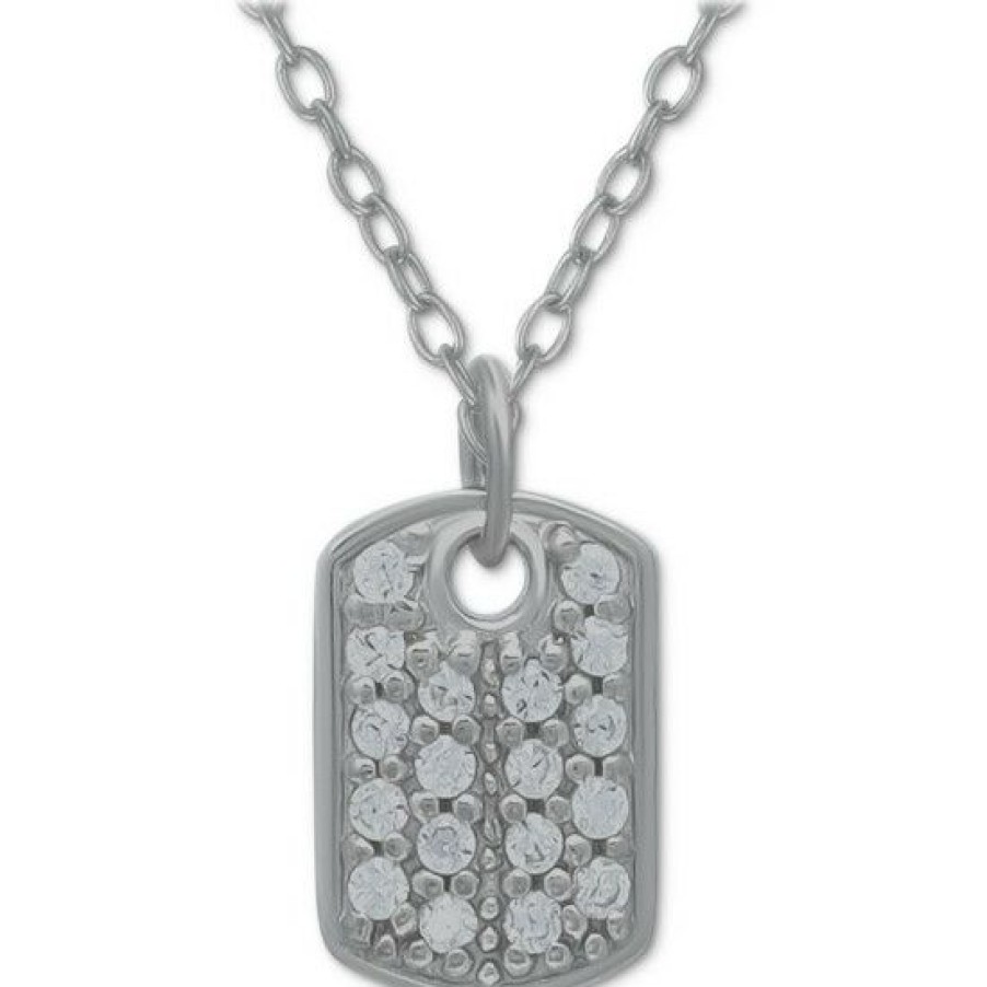 Jewelry & Watches * | Wholesale Giani Bernini Cubic Zirconia Dog Tag 18 Pendant Necklace In , Created For Macy'S Sterling Silver