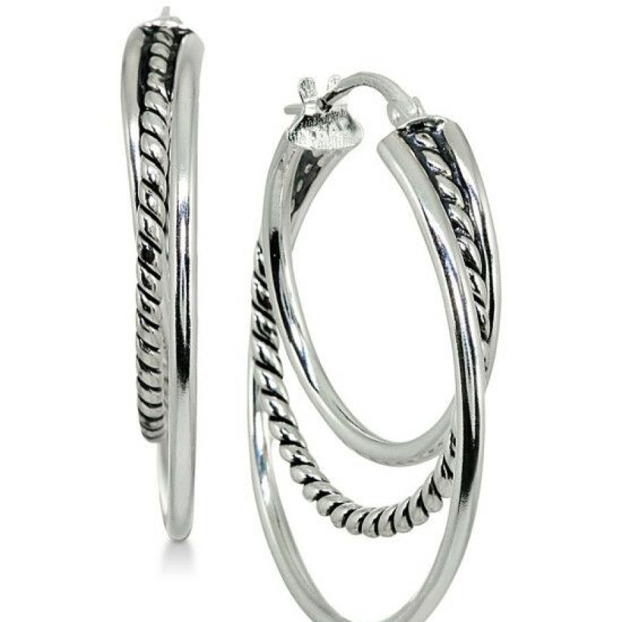 Jewelry & Watches * | Buy Giani Bernini Small Textured Triple Hoop Earrings In Sterling , 1, Created For Macy'S Silver