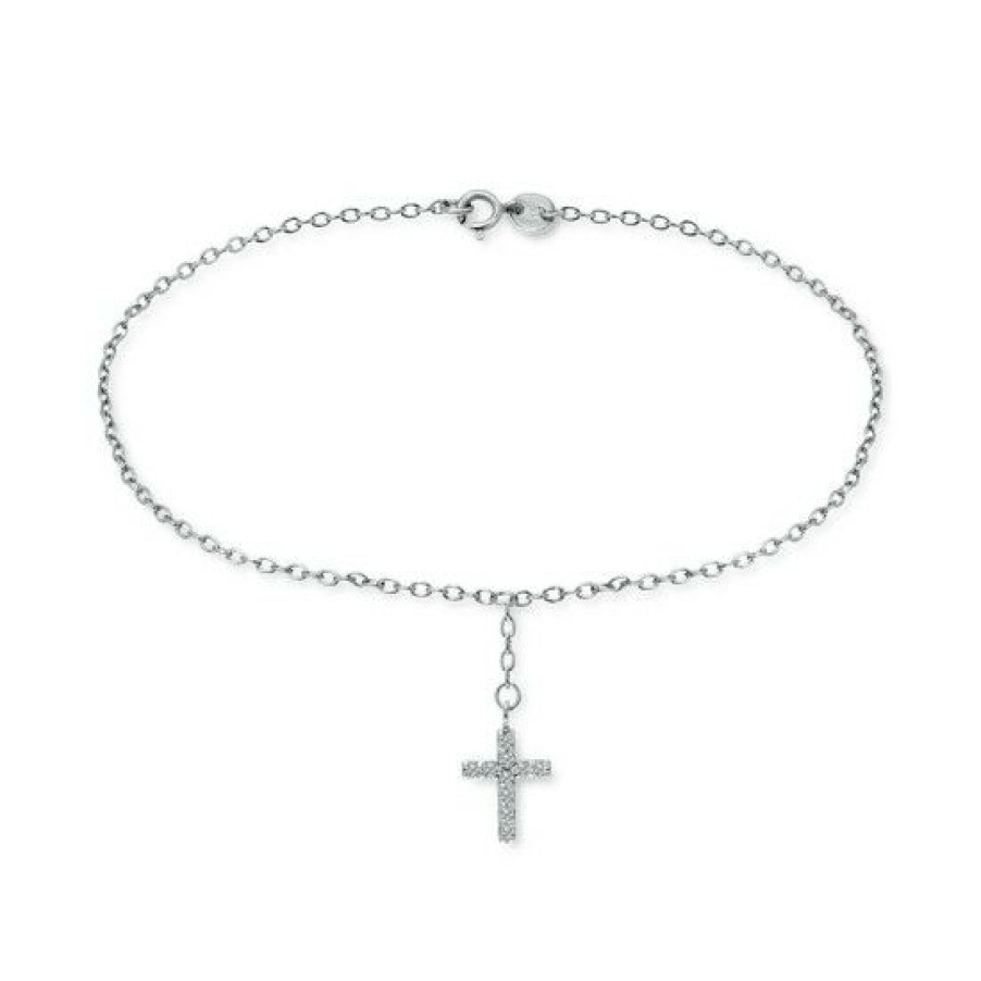 Jewelry & Watches * | Coupon Giani Bernini Cubic Zirconia Dangle Cross Ankle Bracelet In , Created For Macy'S Sterling Silver