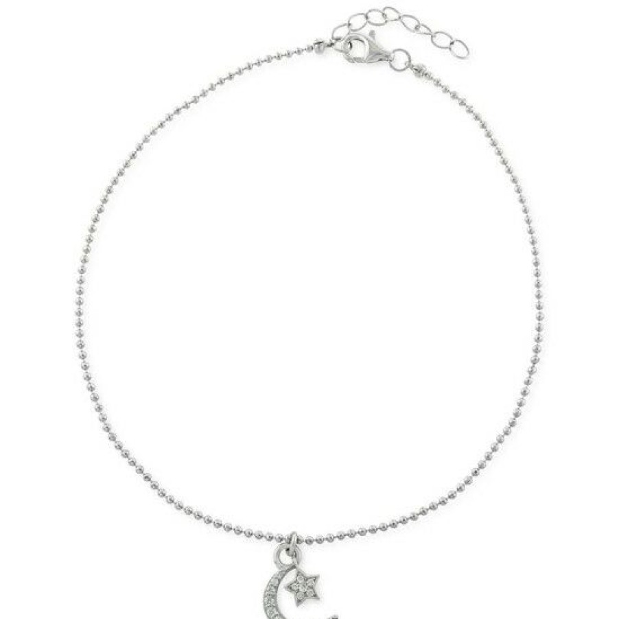 Jewelry & Watches * | Wholesale Giani Bernini Cubic Zirconia Moon & Star Charm Ankle Bracelet In , Created For Macy'S Sterling Silver