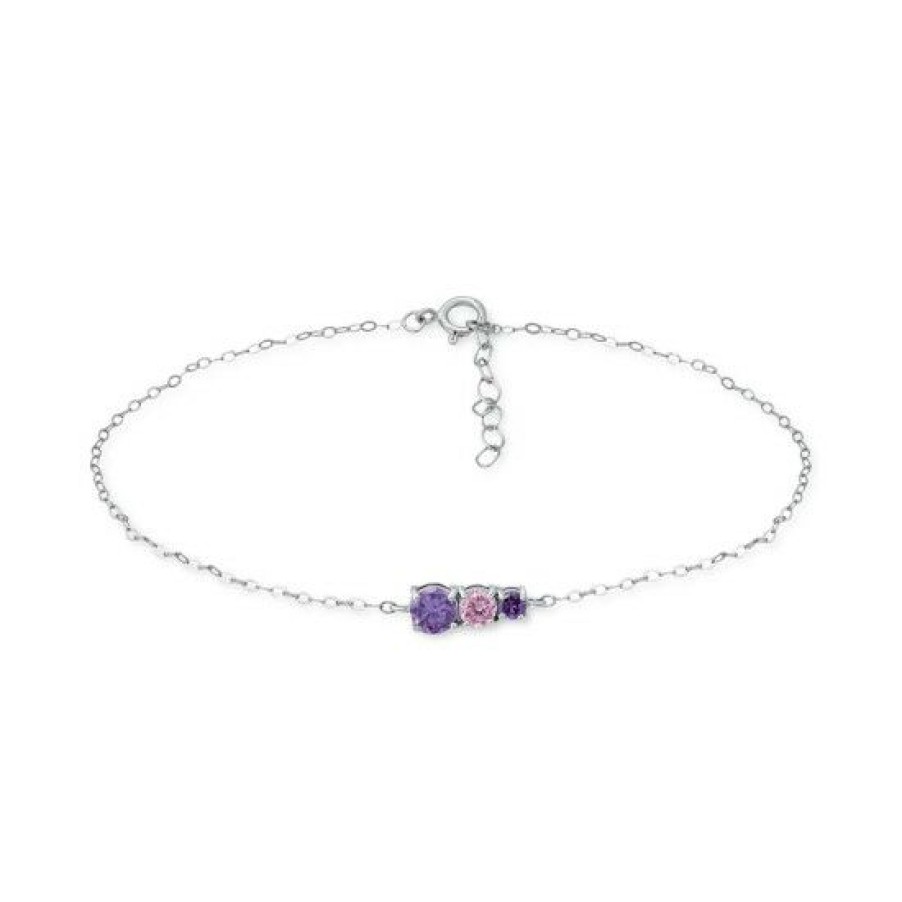 Jewelry & Watches * | Buy Giani Bernini Purple Cubic Zirconia Graduating Three Stone Chain Ankle Bracelet In , Created For Macy'S Sterling Silver