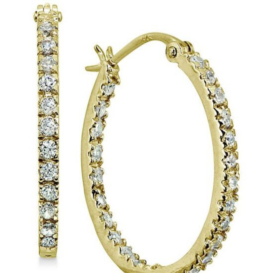 Jewelry & Watches * | Coupon Giani Bernini Small Cubic Zirconia In & Out Oval Hoop Earrings In 18K Gold-Plated , 0.6, Created For Macy'S