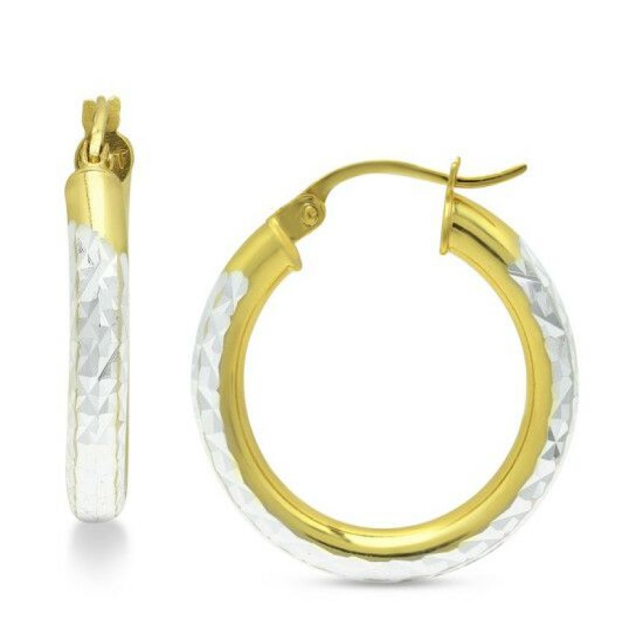 Jewelry & Watches * | Outlet Giani Bernini Small Textured Hoop Earrings In Sterling Silver & 18K Gold-Plate, 3/4, Created For Macy'S Two-Tone