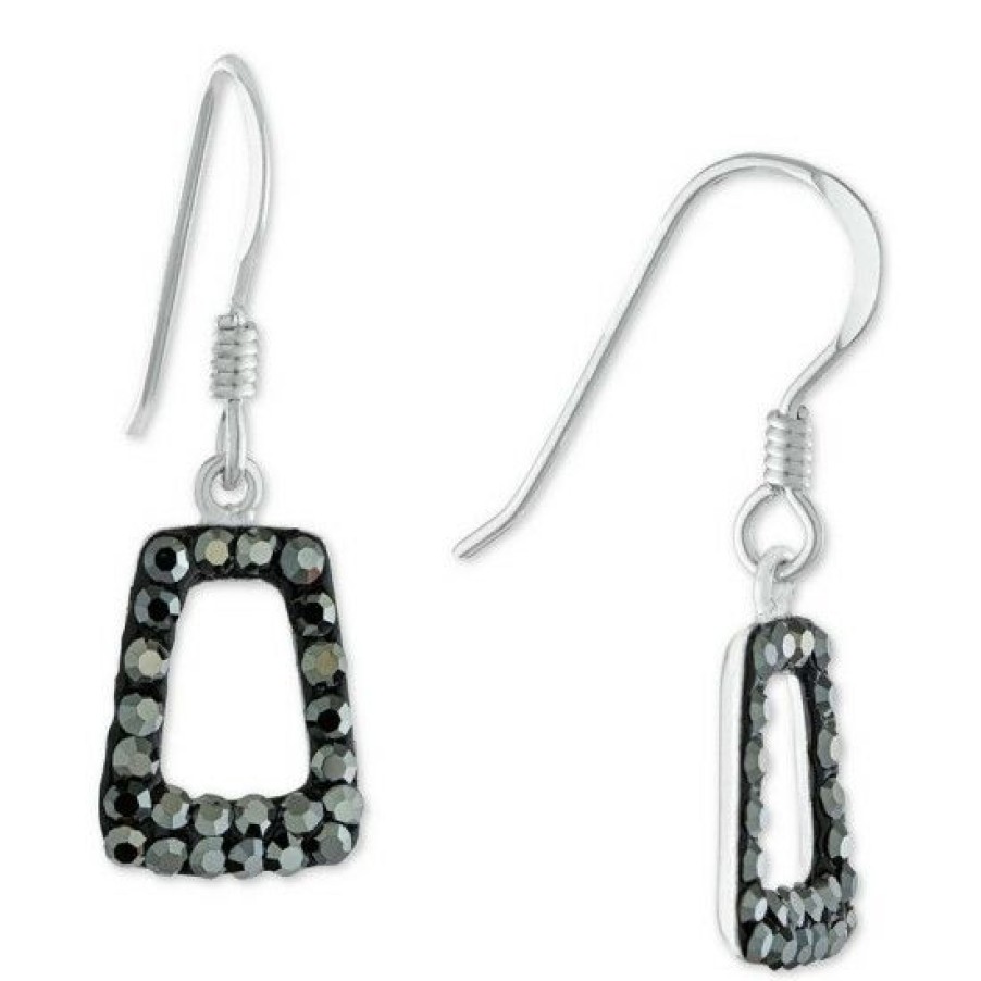 Jewelry & Watches * | Outlet Giani Bernini Gray Crystal Geometric Drop Earrings In , Created For Macy'S Sterling Silver