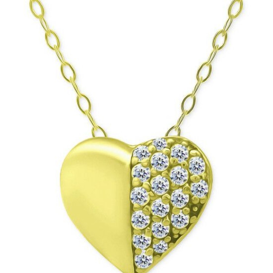 Jewelry & Watches * | Buy Giani Bernini Cubic Zirconia Pave Heart Pendant Necklace In 18K Gold-Plated Sterling Silver, 16 + 2 Extender, Created For Macy'S Gold Over Silver