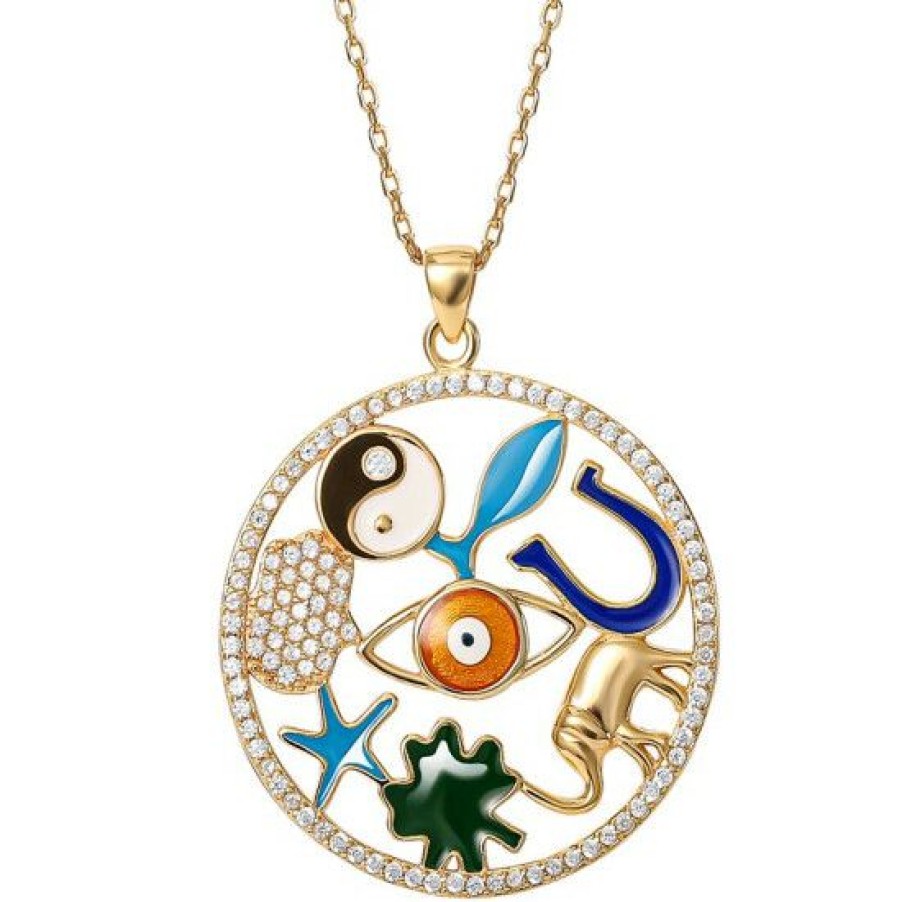 Jewelry & Watches * | Cheap Giani Bernini Cubic Zirconia & Enamel Symbol Open Disc Pendant Necklace In Plated Sterling Silver, 16 + 2 Extender, Created For Macy'S Gold