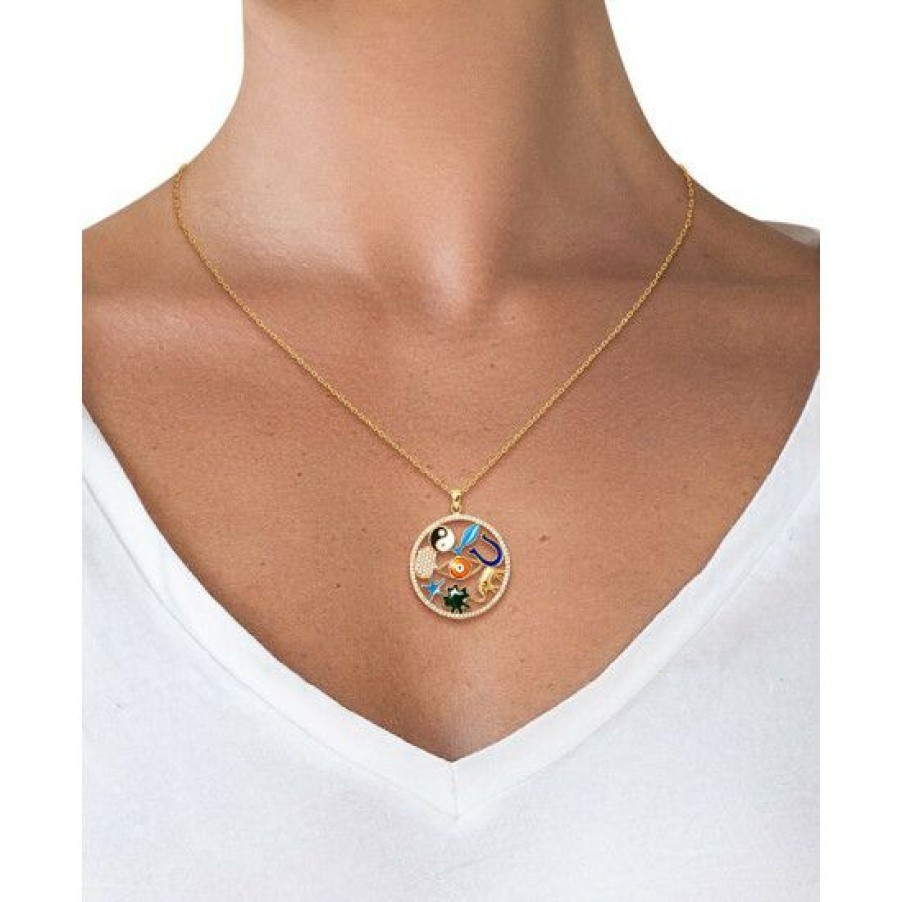 Jewelry & Watches * | Cheap Giani Bernini Cubic Zirconia & Enamel Symbol Open Disc Pendant Necklace In Plated Sterling Silver, 16 + 2 Extender, Created For Macy'S Gold