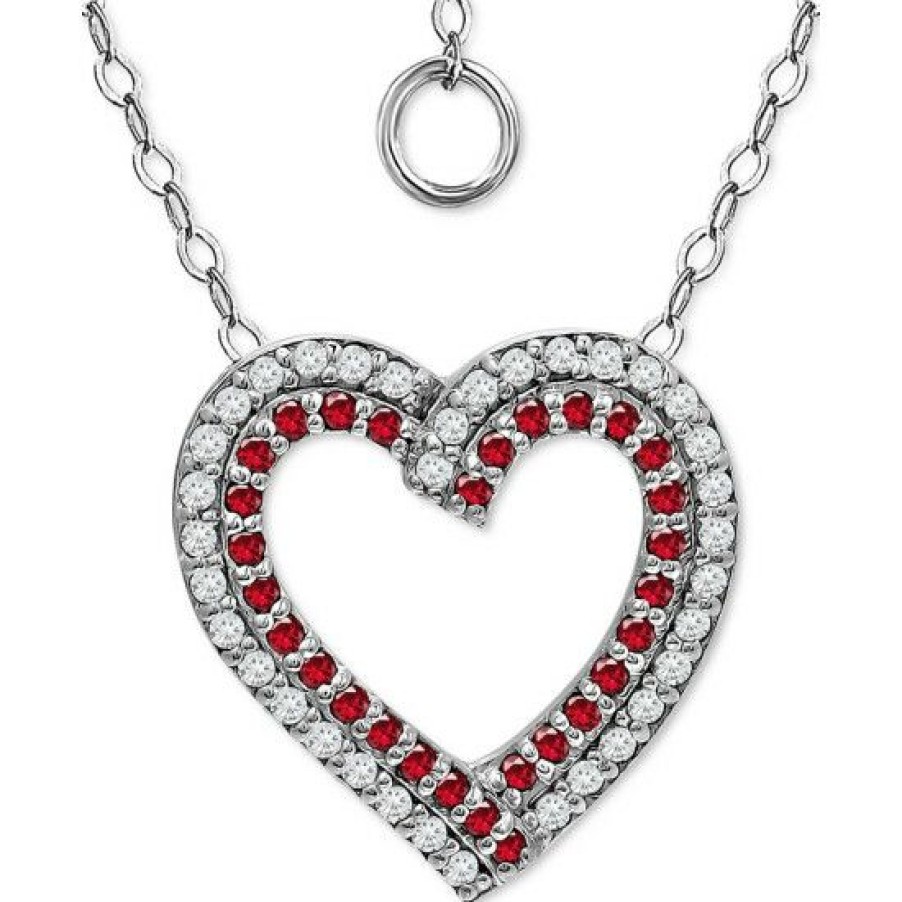 Jewelry & Watches * | Deals Giani Bernini Cubic Zirconia Heart Pendant Necklace In Sterling Silver, 16 + 2 Extender, Created For Macy'S Lab-Created Ruby