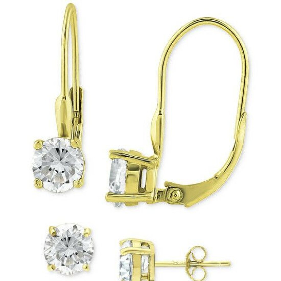 Jewelry & Watches * | Cheapest Giani Bernini Cubic Zirconia Solitaire Leverback & Stud Earrings In 18K Gold-Plated Sterling Silver, Created For Macy'S Gold Over Silver