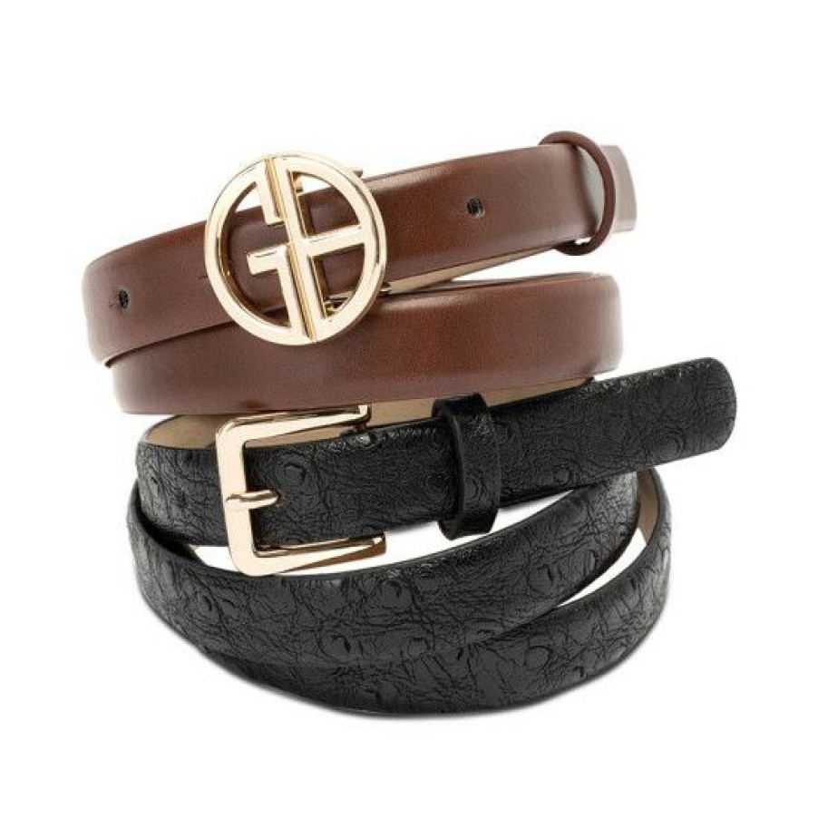 Handbags & Accessories * | Discount Giani Bernini 2-Pk. Smooth & Textured Logo Detail Belts