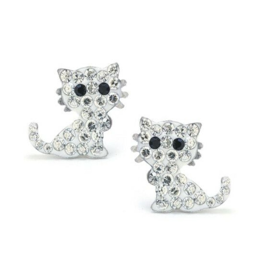 Jewelry & Watches * | Flash Sale Giani Bernini Pave Crystal Cat Stud Earrings Set In Sterling Silver Clear