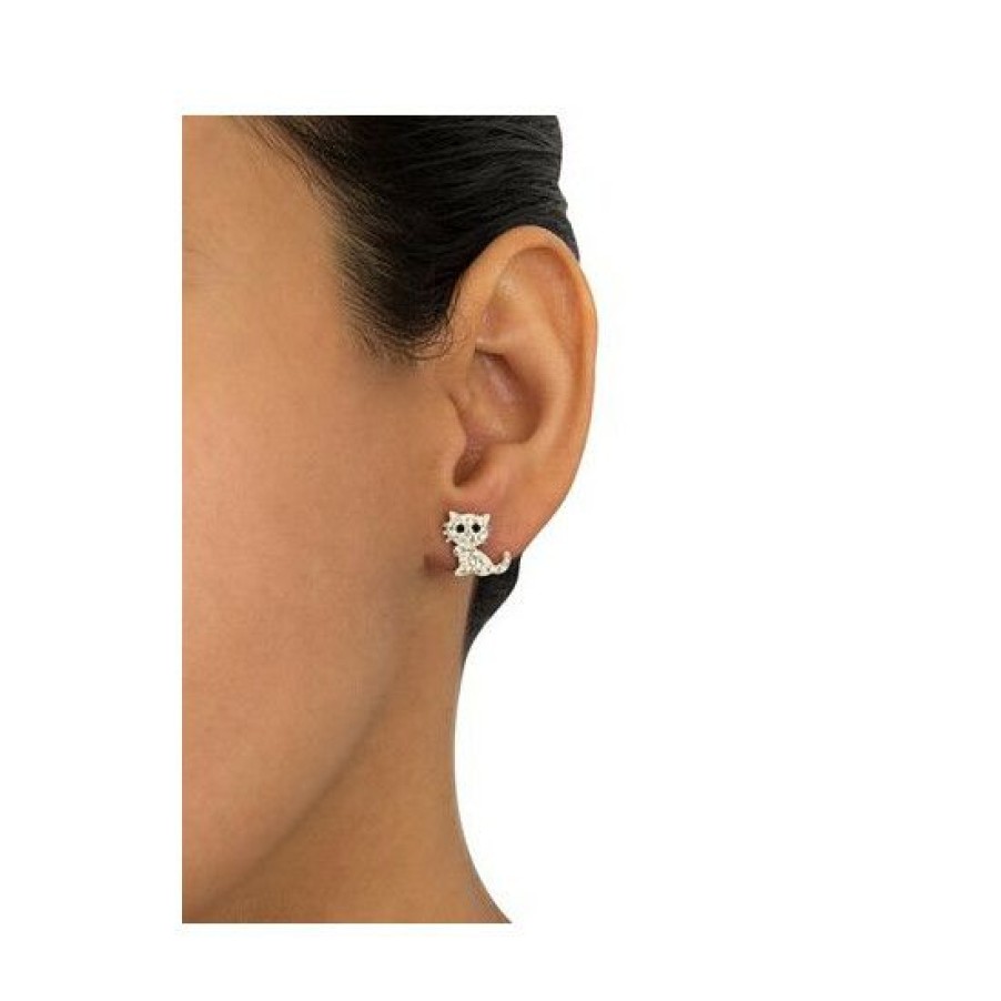 Jewelry & Watches * | Flash Sale Giani Bernini Pave Crystal Cat Stud Earrings Set In Sterling Silver Clear