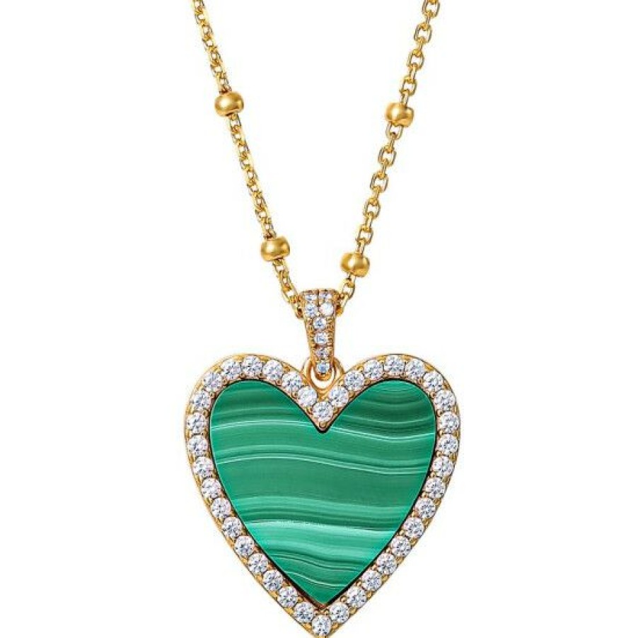 Jewelry & Watches * | Budget Giani Bernini Cubic Zirconia Heart Pendant Necklace In Gold-Plated Sterling Silver, 16 + 2 Extender, Created For Macy'S Malachite