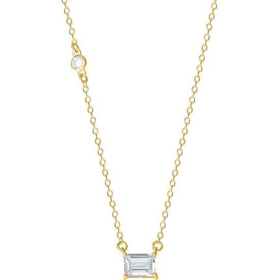 Jewelry & Watches * | Discount Giani Bernini Cubic Solitaire Emerald-Cut 18 Pendant Necklace In 14K Gold-Plated Sterling Silver, Created For Macy'S Gold Over Sterling Silver