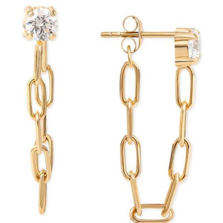 Jewelry & Watches * | Brand New Giani Bernini Cubic Zirconia Paperclip Link Front To Back Earrings In 18K Plated Sterling Silver, Created For Macy'S Gold