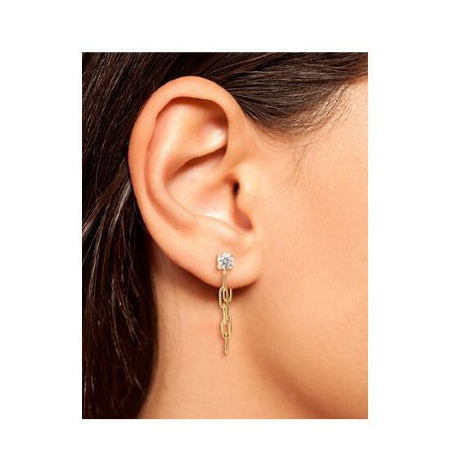 Jewelry & Watches * | Brand New Giani Bernini Cubic Zirconia Paperclip Link Front To Back Earrings In 18K Plated Sterling Silver, Created For Macy'S Gold