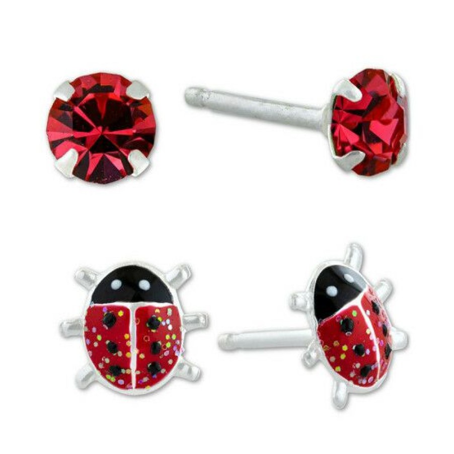 Jewelry & Watches * | Best Sale Giani Bernini 2-Pc. Set Crystal Solitaire & Enamel Ladybug Stud Earrings In Sterling Silver, Created For Macy'S Multi