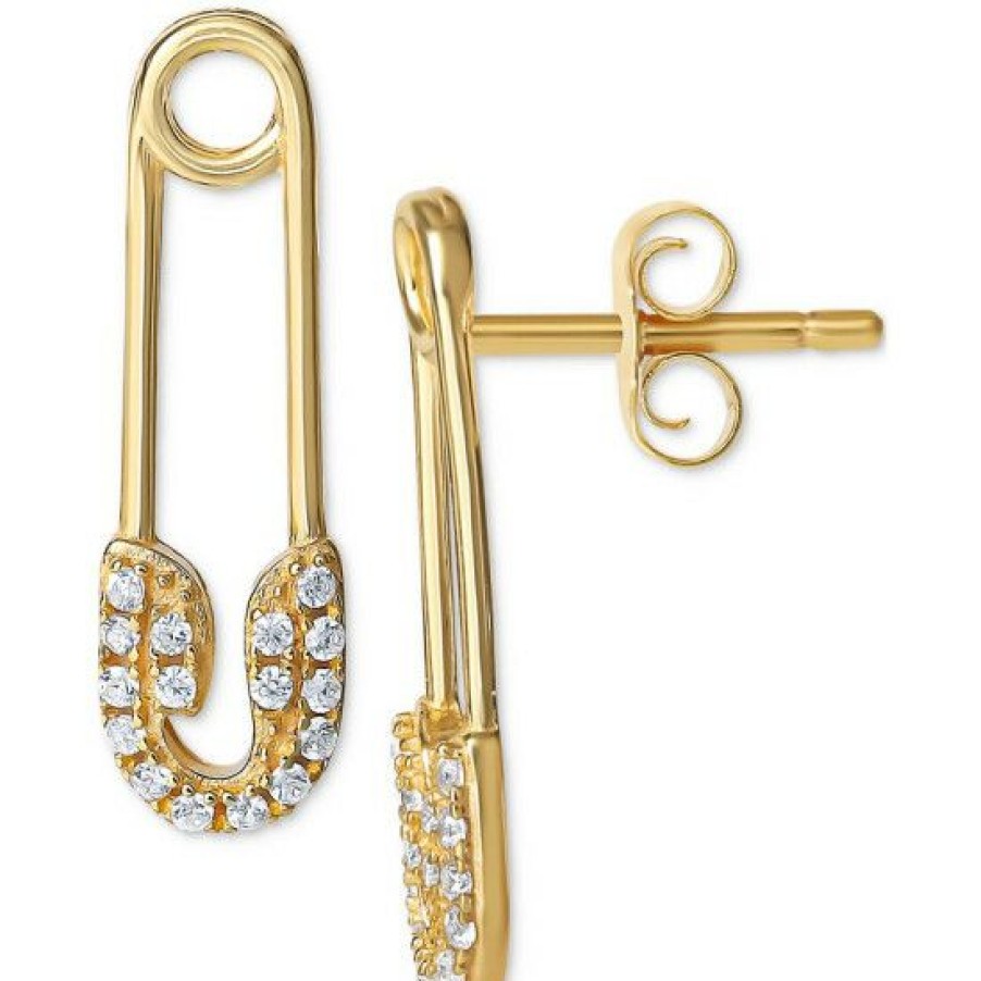 Jewelry & Watches * | Discount Giani Bernini Cubic Zirconia Safety Pin Drop Earrings In 14K Gold Sterling Silver, Created For Macy'S Gold Over Silver