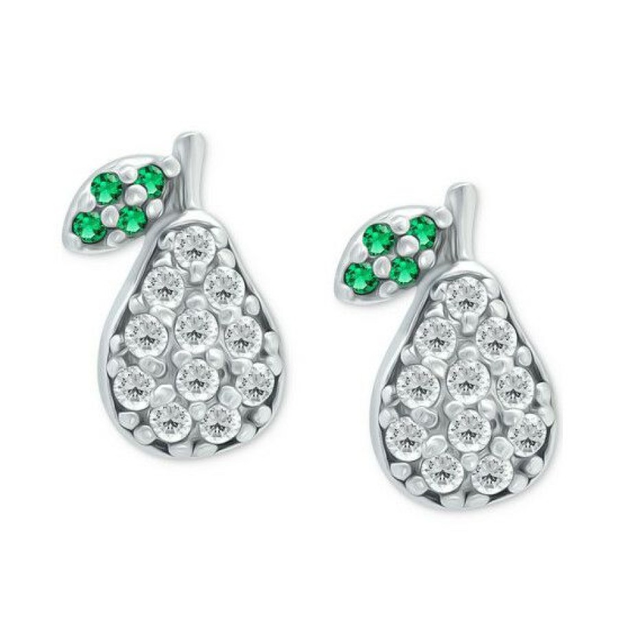 Jewelry & Watches * | New Giani Bernini Cubic Zirconia & Green Quartz Pear Stud Earrings, Created For Macy'S Sterling Silver