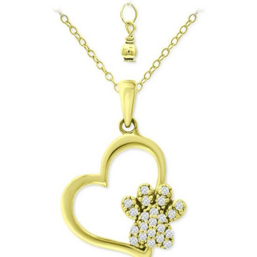 Jewelry & Watches * | Brand New Giani Bernini Cubic Zirconia Heart & Paw 18 Pendant Necklace, Created For Macy'S