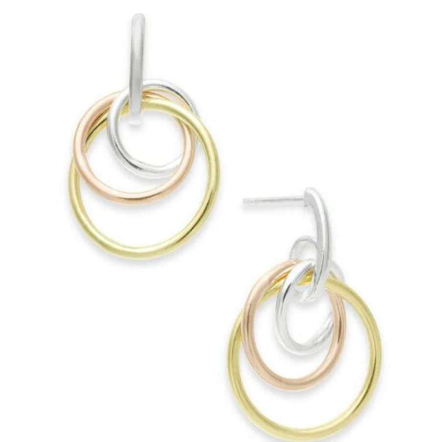 Jewelry & Watches * | Flash Sale Giani Bernini Tricolor Interlocking Circle Drop Earrings In Sterling Silver, 18K Gold-Plate & 18K Rose Gold-Plate, Created For Macy'S Tritone