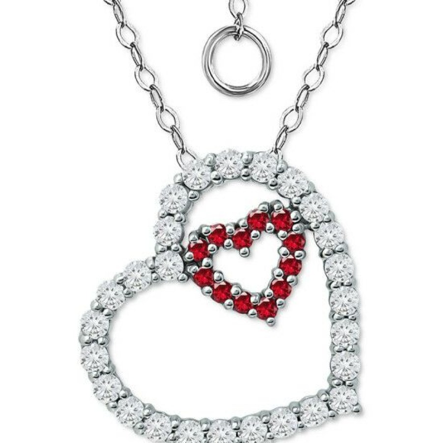 Jewelry & Watches * | Flash Sale Giani Bernini Lab-Created Ruby & Cubic Zirconia Heart-In-Heart Pendant Necklace In Sterling Silver, 16 + 2 Extender, Created For Macy'S Red