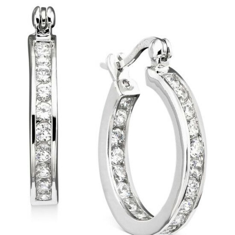 Jewelry & Watches * | Outlet Giani Bernini Small Cubic Zirconia Inside Out Hoop Earrings In Sterling , 0.75, Created For Macy'S