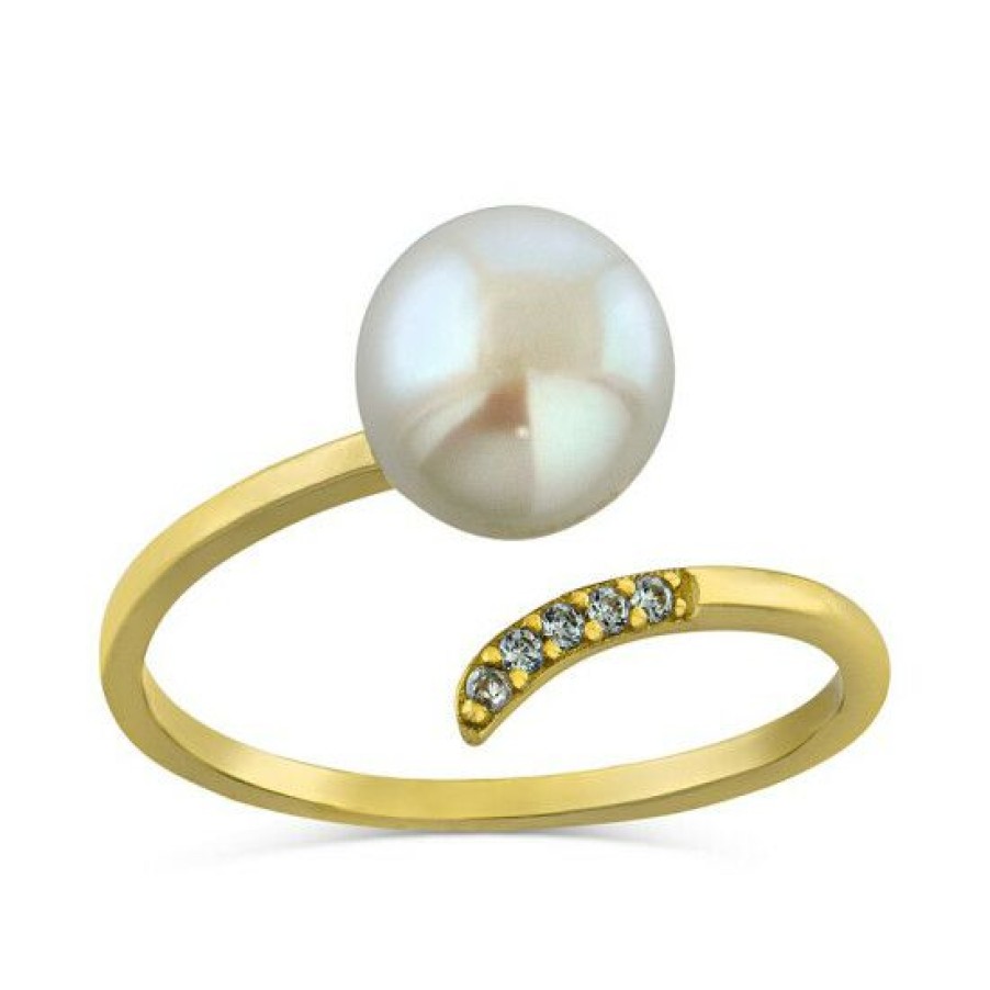 Jewelry & Watches * | Coupon Giani Bernini Cultured Freshwater Pearl (8Mm) & Cubic Zirconia Bypass Ring, Created For Macy'S