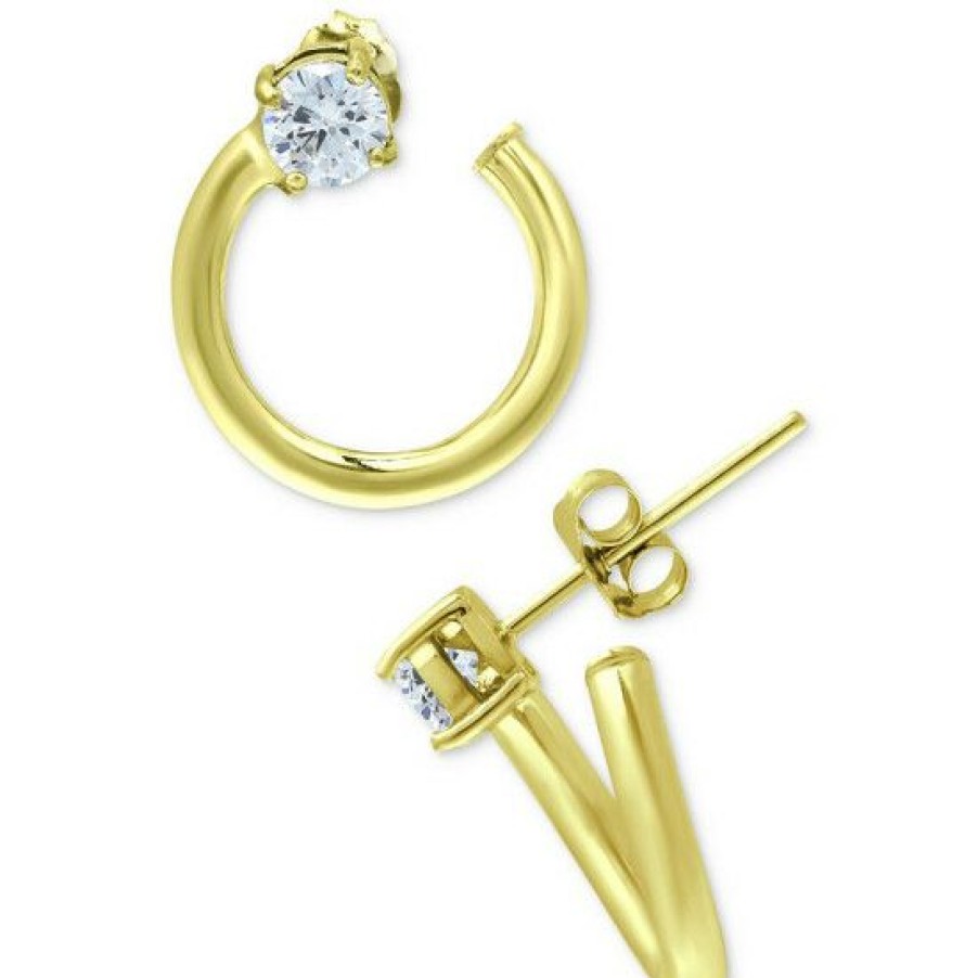 Jewelry & Watches * | Promo Giani Bernini Cubic Zirconia Front & Back Hoop Earrings, Created For Macy'S Yellow Gold Over Silver