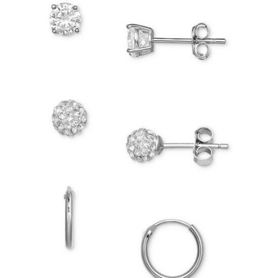 Jewelry & Watches * | Cheap Giani Bernini 3-Pc. Set Cubic Zirconia Stud & Polished Hoop Earrings In , Created For Macy'S Sterling Silver