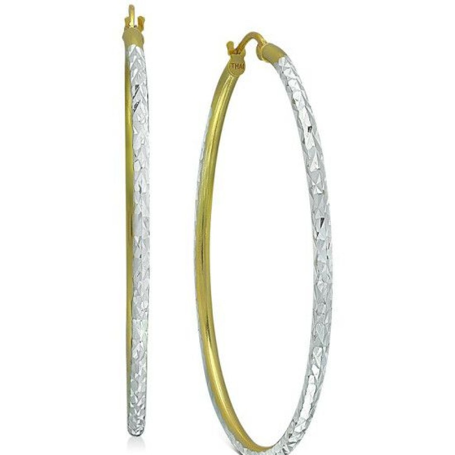 Jewelry & Watches * | Best Pirce Giani Bernini Medium Two-Tone Textured Hoop Earrings In Sterling Silver & 18K Gold-Plate, 1.37, Created For Macy'S Twotone