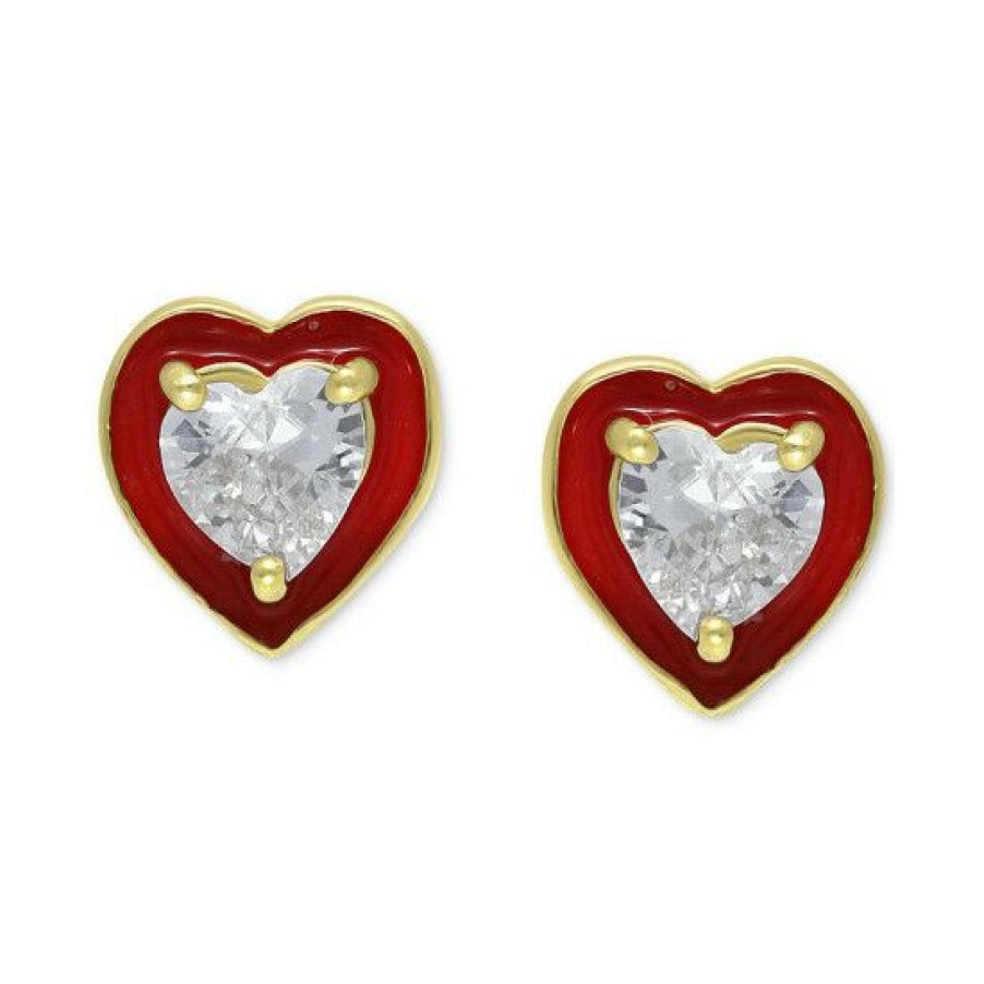 Jewelry & Watches * | Best Reviews Of Giani Bernini Cubic Zirconia Cubic Zirconia Red Enamel Heart Stud Earrings, Created For Macy'S