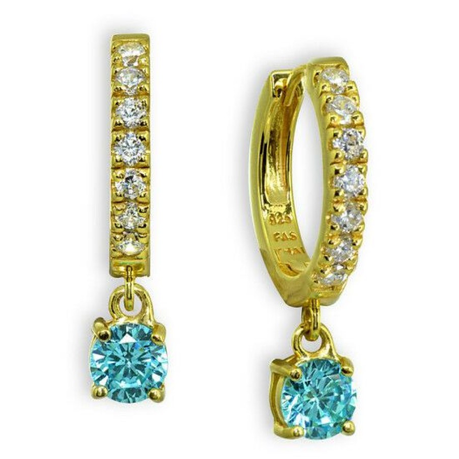 Jewelry & Watches * | Best Deal Giani Bernini Clear & Blue Cubic Zirconia Dangle Drop Huggie Hoop Earring In 18K Gold Plated Sterling Silver Gold/Aqua