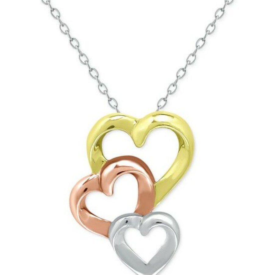 Jewelry & Watches * | Coupon Giani Bernini Tricolor Triple Heart Interlocking Pendant Necklace In Sterling Silver, 18K Gold- & Rose Gold-Plate, 16 + 2 Extender, Created For Macy'S Gold Over Silver