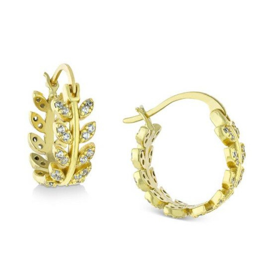 Jewelry & Watches * | Best Deal Giani Bernini Cubic Zirconia Leaf-Inspired Small Hoop Earrings, 0.5 Created For Macy'S Gold Over Silver