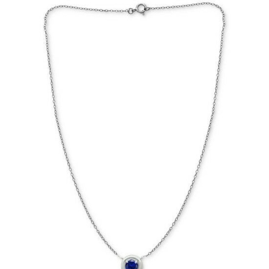 Jewelry & Watches * | Buy Giani Bernini Blue Cubic Zirconia Framed 16 Pendant Necklace, Created For Macy'S Silver