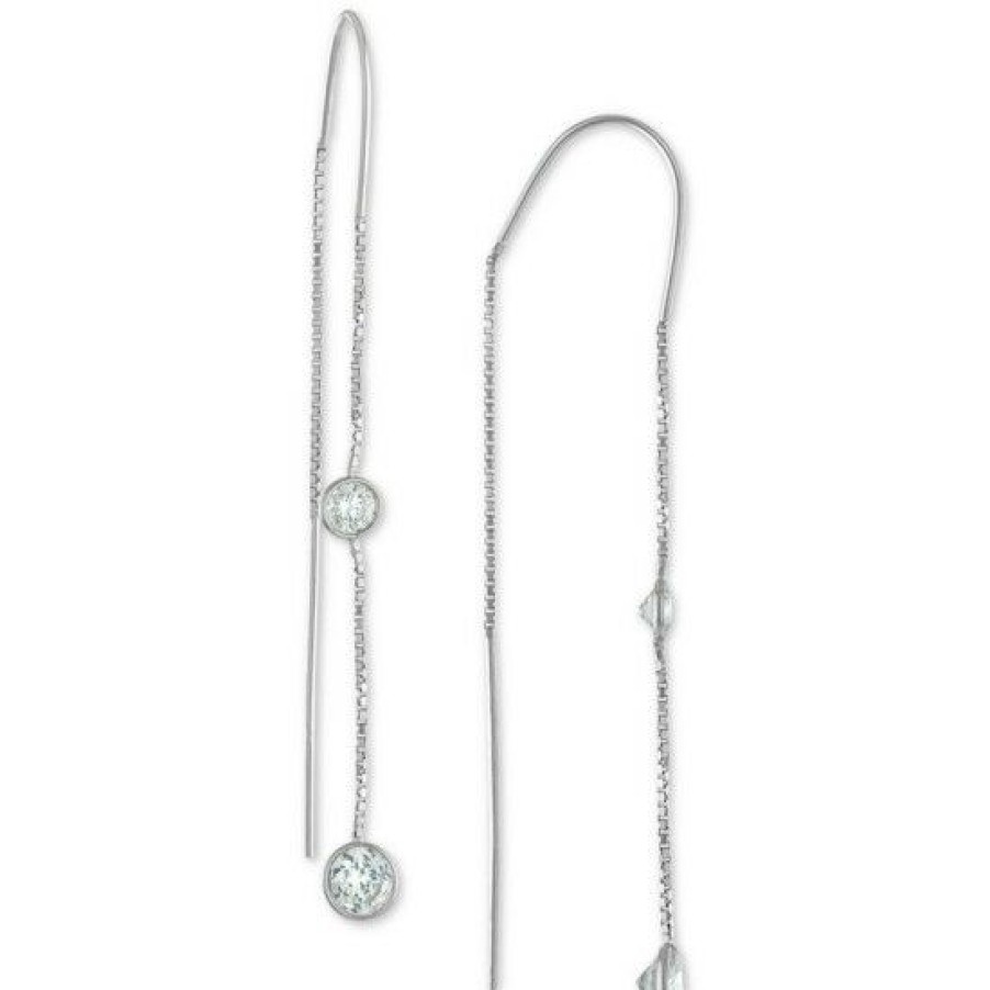 Jewelry & Watches * | Hot Sale Giani Bernini Cubic Zirconia Bezel Threader Earrings In , Created For Macy'S Sterling Silver