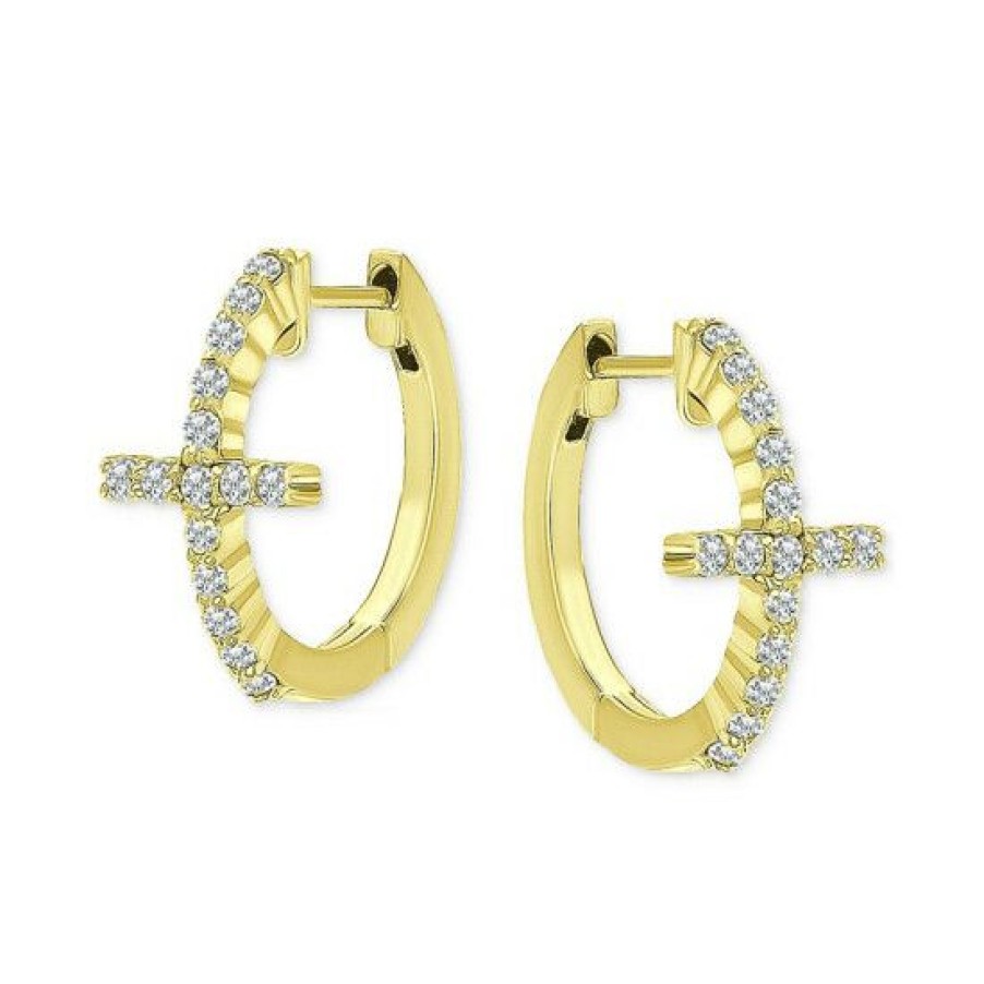 Jewelry & Watches * | Cheapest Giani Bernini Cubic Zirconia Cross Small Hoop Earrings, 0.625, Created For Macy'S