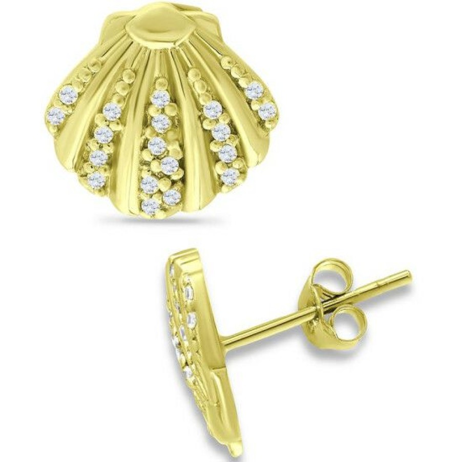 Jewelry & Watches * | Buy Giani Bernini Cubic Zirconia Clam Shell Stud Earrings In 18K Gold-Plated Sterling Silver, Created For Macy'S Gold Over Sterling Silver